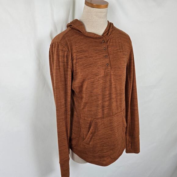 Prana Hoody Women's XS Burnt Orange Henley Neckline Kangaroo Pouch Long Sleeve - Picture 13 of 13